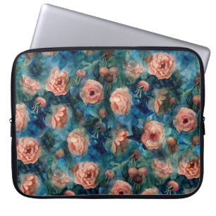 Blooming Roses Watercolor Seamless Pattern Laptop Sleeve