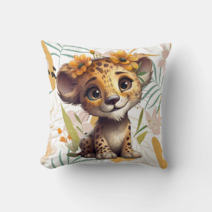 Blooming Safari Floral Cheetah Cub Nursery  Cushion