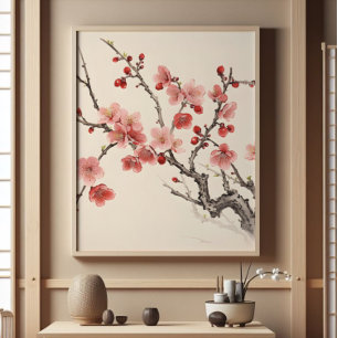 Blooming Sakura Traditional Painting Photo Print