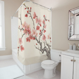Blooming Sakura Traditional Painting Shower Curtain