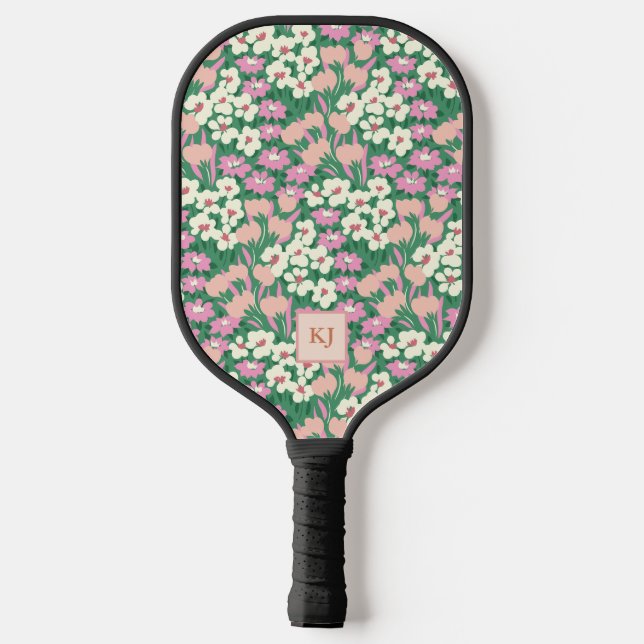 Blooming Spring Floral Monogrammed Pickleball Paddle (Back)