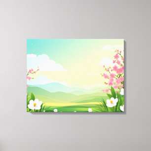 Blooming Spring Landscape with Majestic Mountains Canvas Print