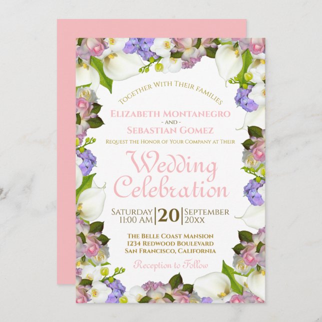 Blooming Spring Pastel Floral Frame Wedding Invitation (Front/Back)