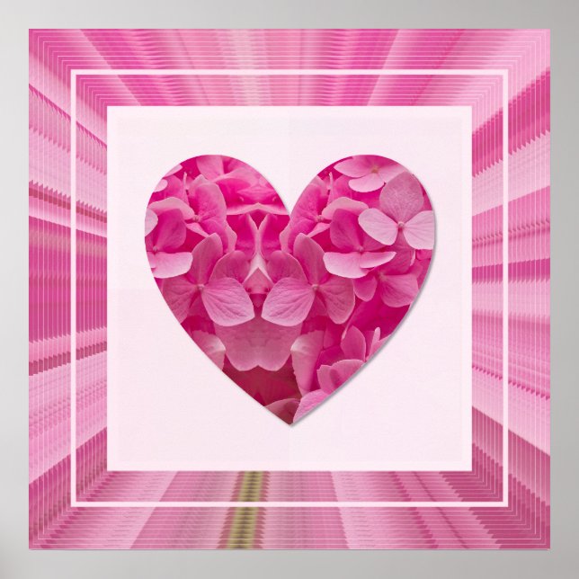 Blooming Spring Pink Hydrangea Flower Framed Heart Poster (Front)