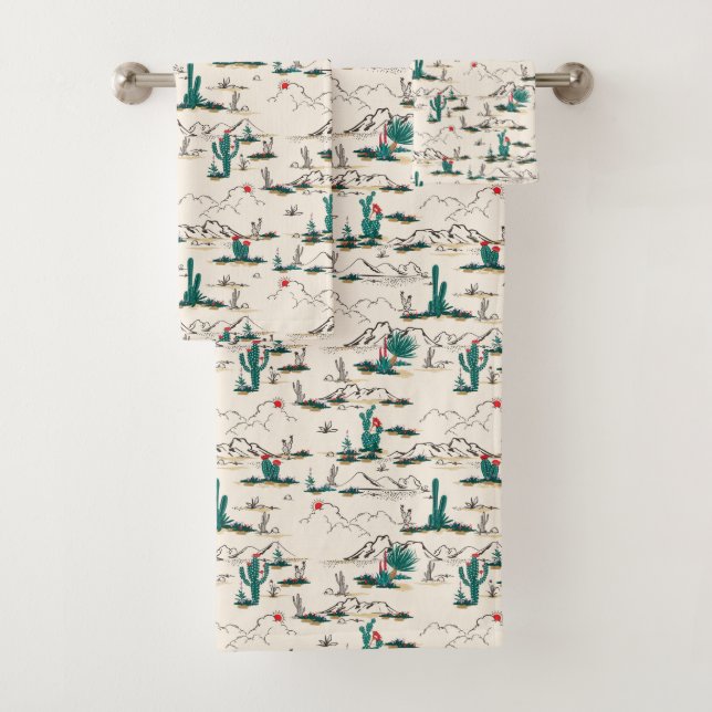 Blooming Succulents Pattern Bath Towel Set (Insitu)