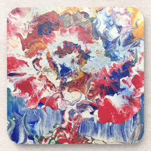 Blooming tree abstract red white blue yellow Bloom Coaster