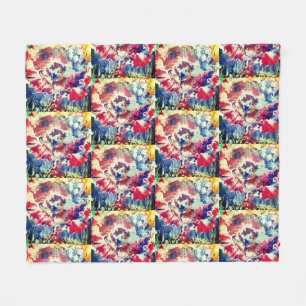 Blooming tree abstract red white blue yellow fleece blanket