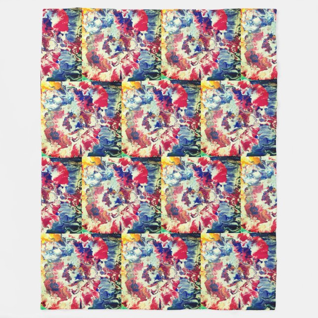 Blooming tree abstract red white blue yellow fleece blanket (Front)