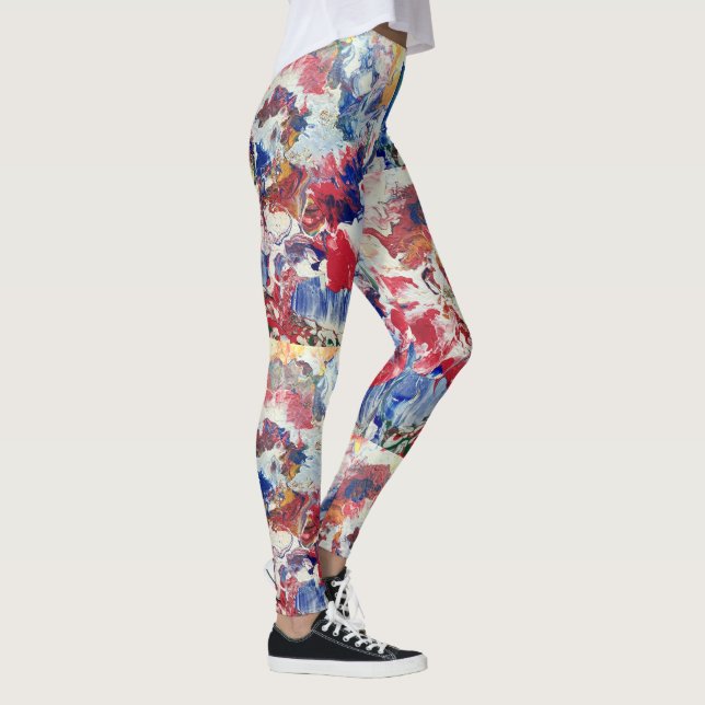 Blooming tree abstract red white blue yellow leggings (Right)