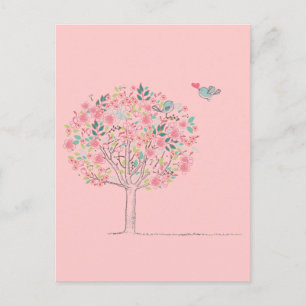 Blooming Tree and Birds in Love Postcard
