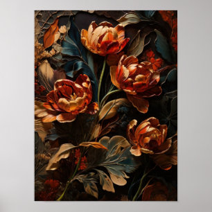Blooming tulips - flowers digital art poster