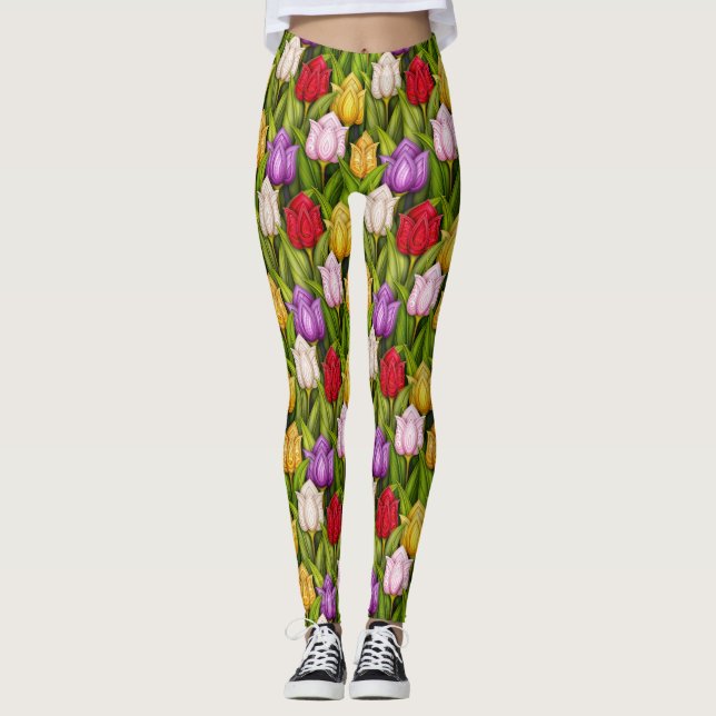 Blooming Tulips Pop Fashion Leggings 2 (Front)