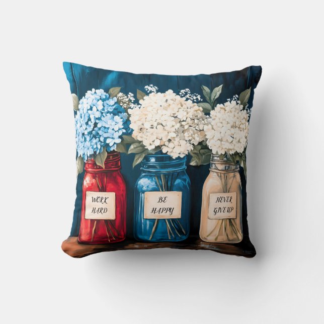 Blooming Vintage Country Hydrangea Trio  Cushion (Front)