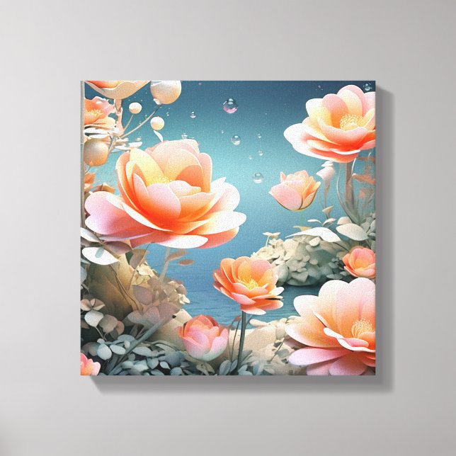  Blooming Water Lilies with Bubbles Canvas Print (Front)