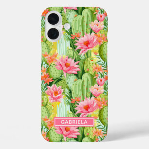 Blooming Watercolor Cacti Personalized iPhone 16 Plus Case