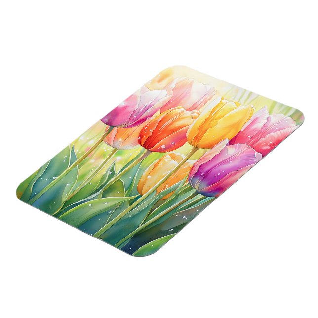 Blooming Watercolor Spring Tulip Garden Magnet (Left Side)