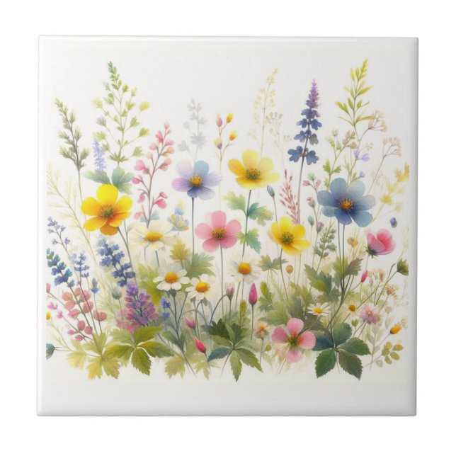Blooming Wildflowers Floral Ceramic Tile (Front)