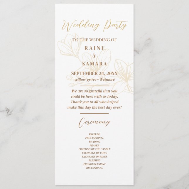 Blooming with Love: Minimalist Script Wedding  Programme (Front)