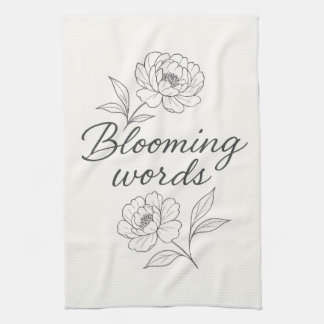 Blooming Words Floral Line Art  Tea Towel