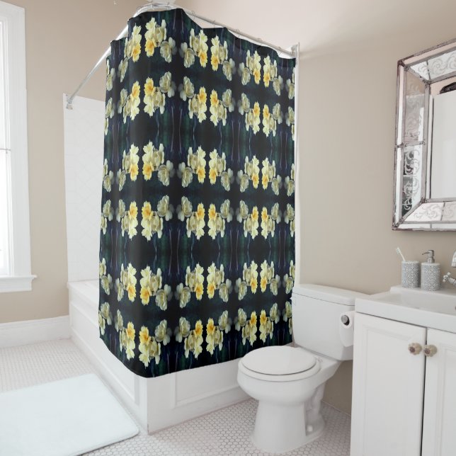 Blooming Yellow Roses Abstract Pattern Shower Curtain (In Situ)