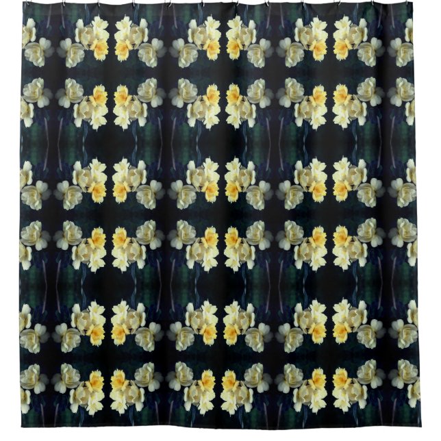 Blooming Yellow Roses Abstract Pattern Shower Curtain (Front)