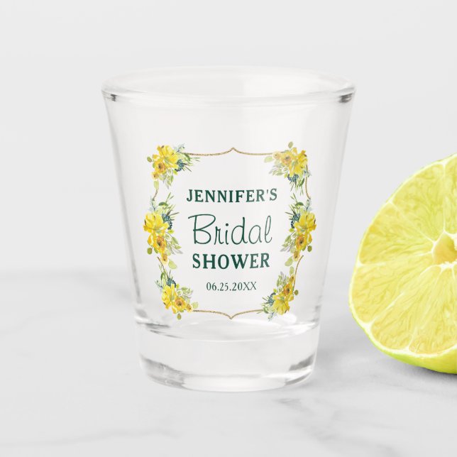 Blooming Yellow Spring Floral Bridal Shower  Shot Glass (Front)