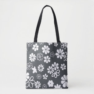 Blooms and Butterflies Gray and White  Tote Bag