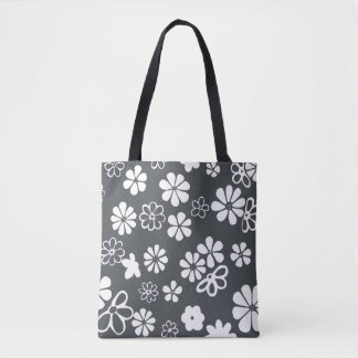 Blooms and Butterflies Grey and White Tote Bag