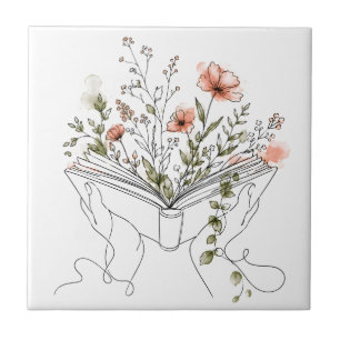 Blooms Book Botanical Line Art Tile