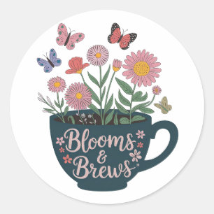 Blooms & Brews Design - Whimsical Floral Graphic  Classic Round Sticker