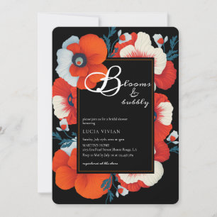 Blooms & Bubbly Bright Red Floral Bridal Shower Invitation