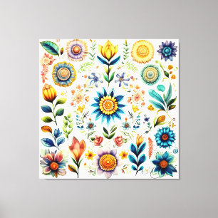 Blooms of Beauty Colourful Watercolor Flowers  Canvas Print