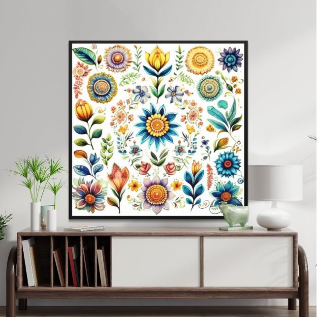 Blooms of Beauty Colourful Watercolor Flowers  Poster (Creator Uploaded)