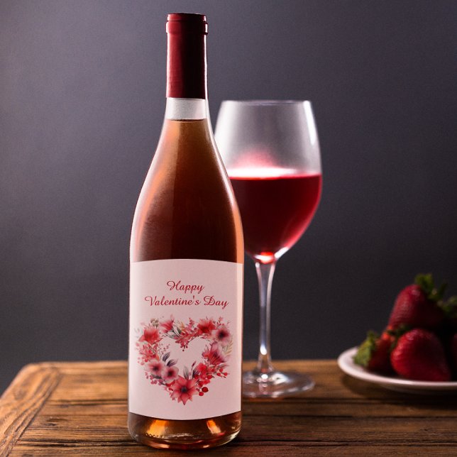 Blooms of Love | Floral | Happy Valentine's Day Wine Label (Creator Uploaded)