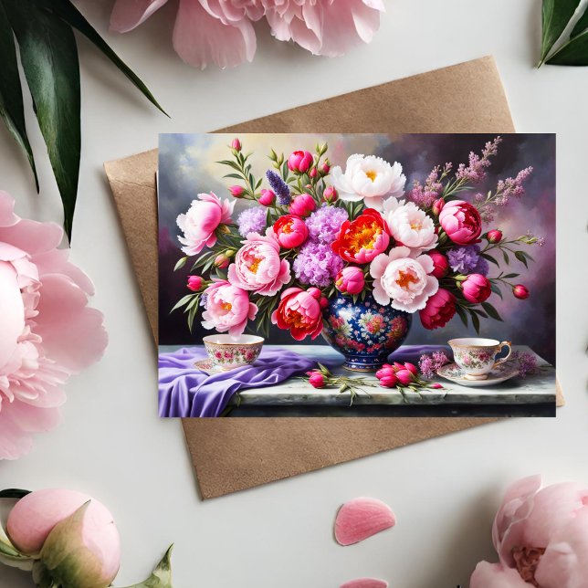 Blooms of Peonies, Oriental Bouquet Mother's Day Card (A lovely Mother's day card that can be used for many other occasions. )