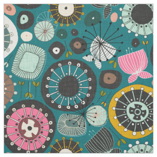BLOOMS teal Fabric