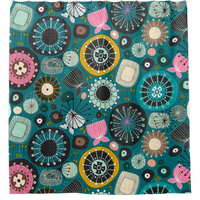 BLOOMS teal Shower Curtain (Front)
