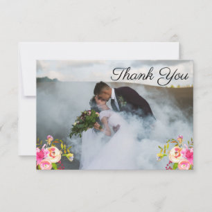 Blooms Watercolor 3 Photo Wedding Thank You Card