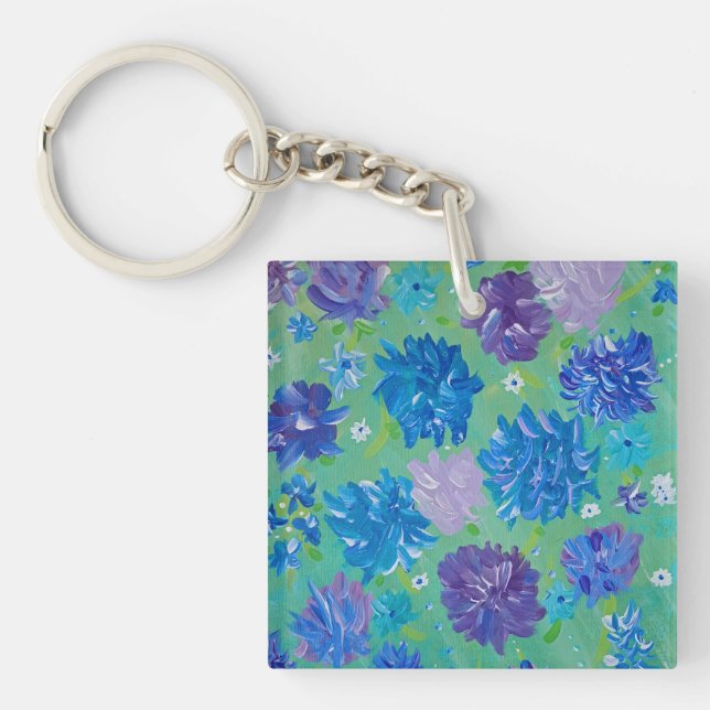 Bloomstruck Floral Acrylic Square Key Chain (Front)