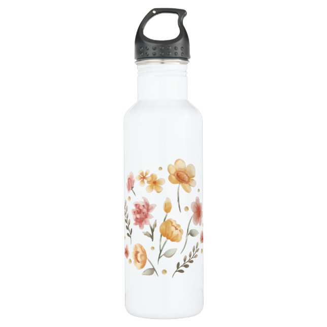 Bloomy flowers and leaves watercolor 710 ml water bottle (Front)