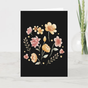 Bloomy flowers and leaves watercolor card
