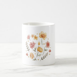 Bloomy flowers and leaves watercolor coffee mug