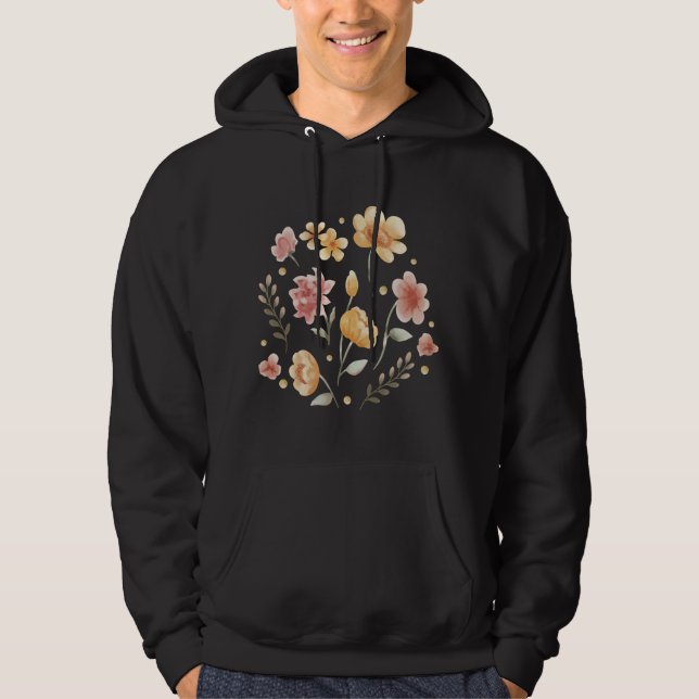 Bloomy flowers and leaves watercolor hoodie (Front)
