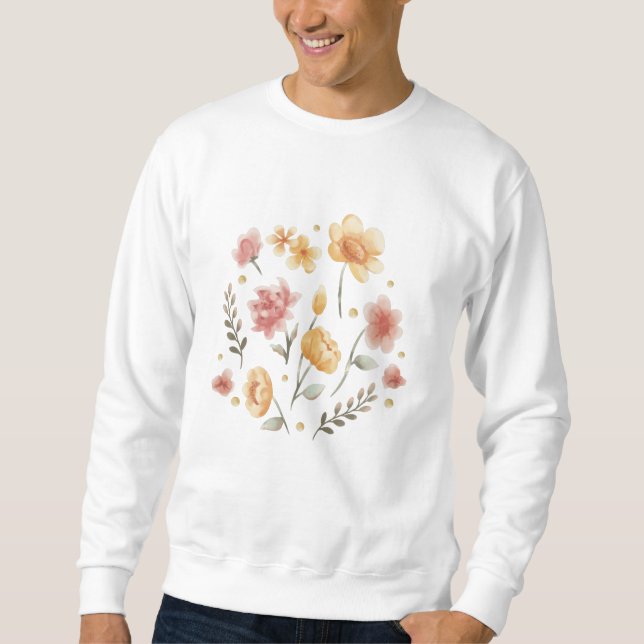 Bloomy flowers and leaves watercolor sweatshirt (Front)
