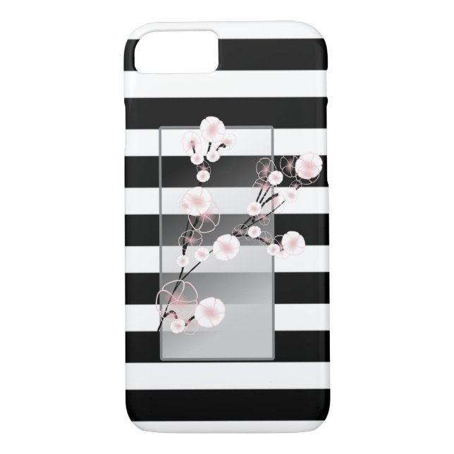 Bloosom Flowers Black White Stripes Case-Mate iPhone Case (Back)