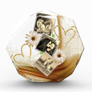 Bloque para fotos con brillo y corazones dorados photo block