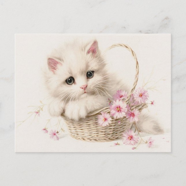 Blossom Basket Kitten Thank You Postcard (Front)