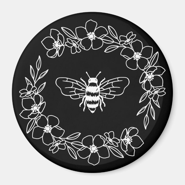 Blossom Bee Wreath in White Magnet (Front)