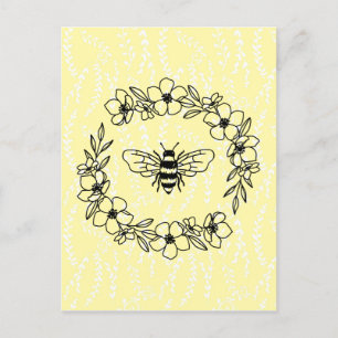 Blossom Bee Wreath Yellow Floral Postcard