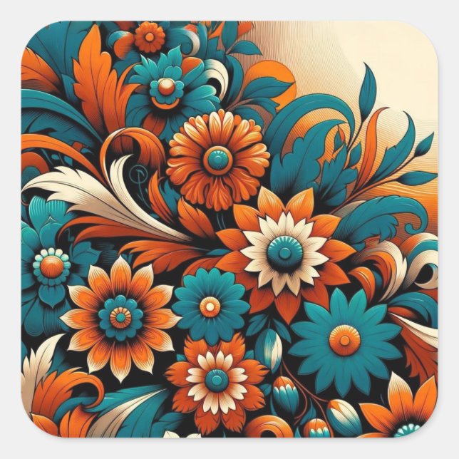 Blossom Bliss: Floral Symphony Square Sticker (Front)